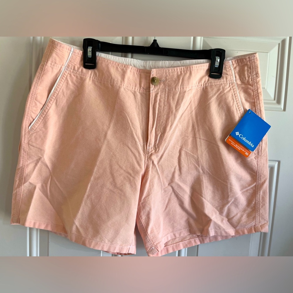 NWT Columbia PFG Shorts Women 14 Omni Shade UPF 30 Lime Green‎ The Villages Logo